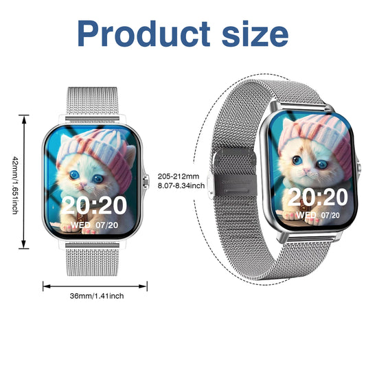 FitSquare 2025 Smart Watch Slivery – Bluetooth Fitness Tracker for Android & iOS