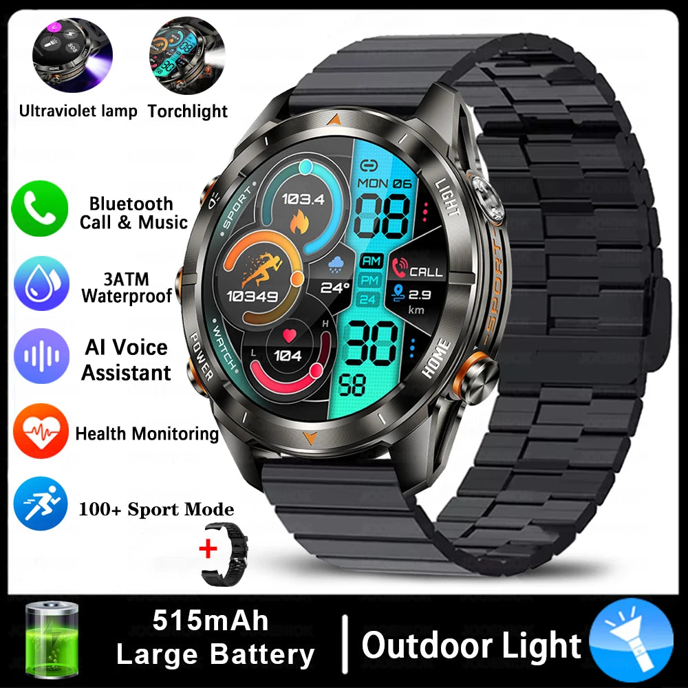 ChiBear KT80 Military Smart Watch – 10ATM Waterproof Rugged Design, 1.46" AMOLED Display, LED Flashlight, 515mAh Battery & Bluetooth Calls
