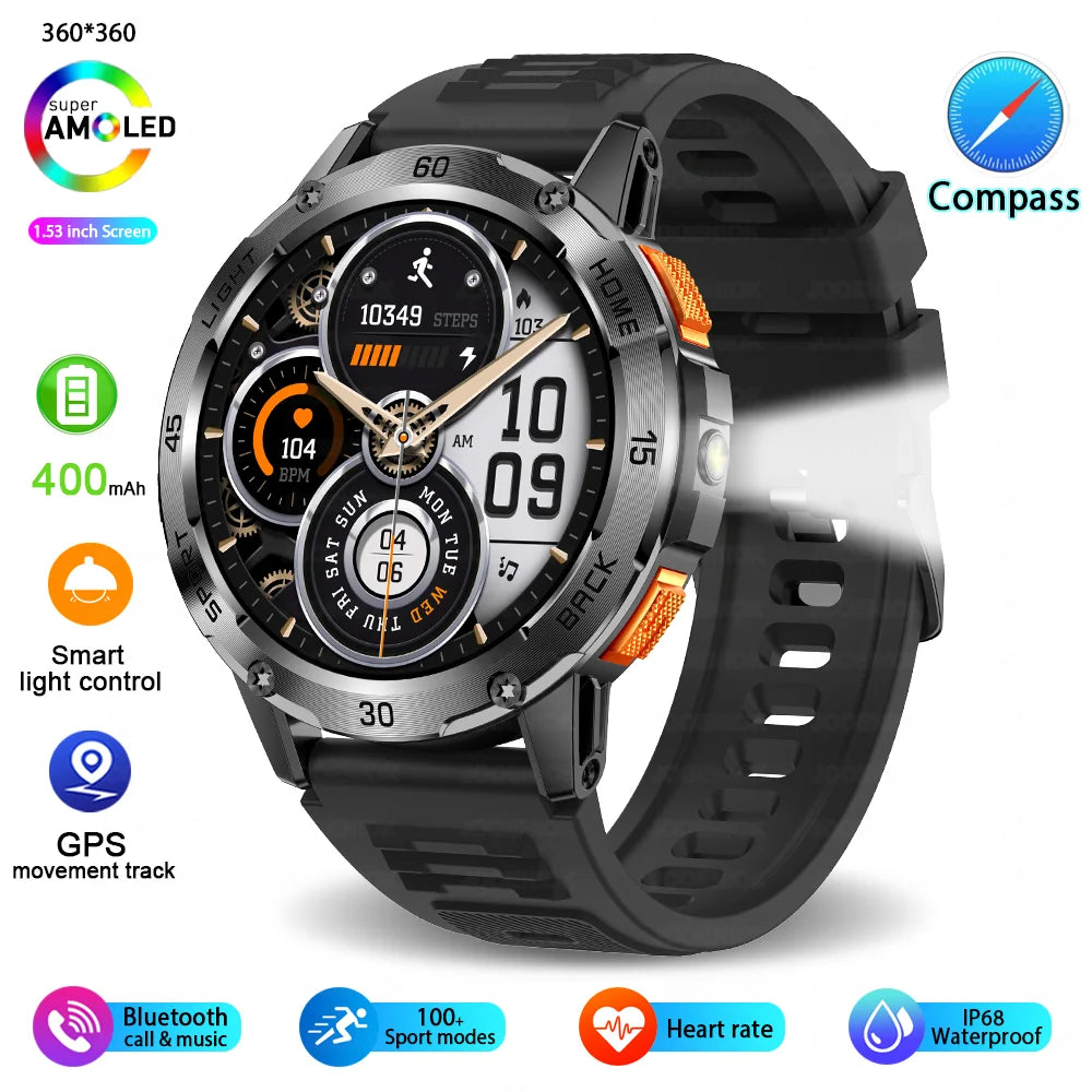 ChiBear YK10 Outdoor Smart Watch – LED Flashlight, 100+ Sports Modes, Compass & Bluetooth Calls