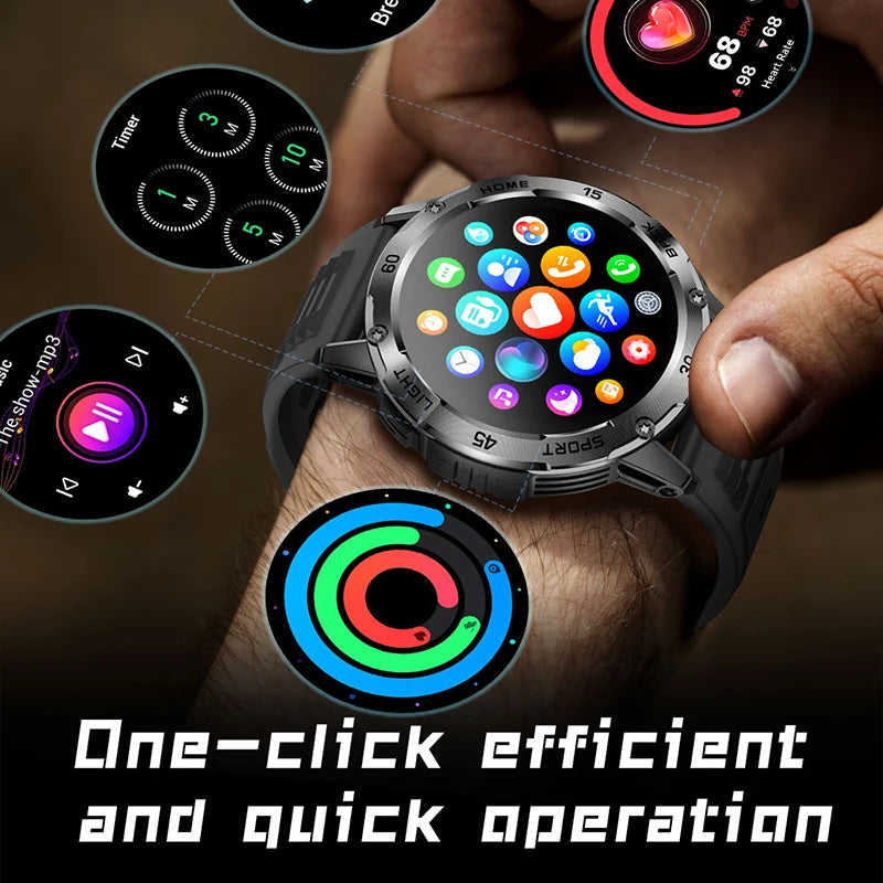ChiBear YK10 Outdoor Smart Watch – LED Flashlight, 100+ Sports Modes, Compass & Bluetooth Calls