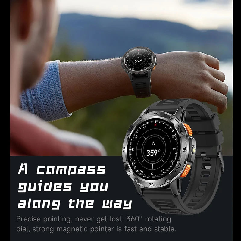 ChiBear YK10 Outdoor Smart Watch – LED Flashlight, 100+ Sports Modes, Compass & Bluetooth Calls