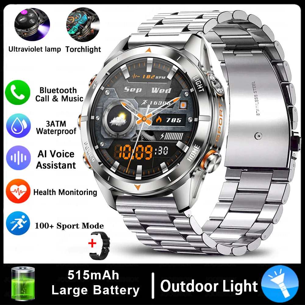 ChiBear KT80 Military Smart Watch – 10ATM Waterproof Rugged Design, 1.46" AMOLED Display, LED Flashlight, 515mAh Battery & Bluetooth Calls