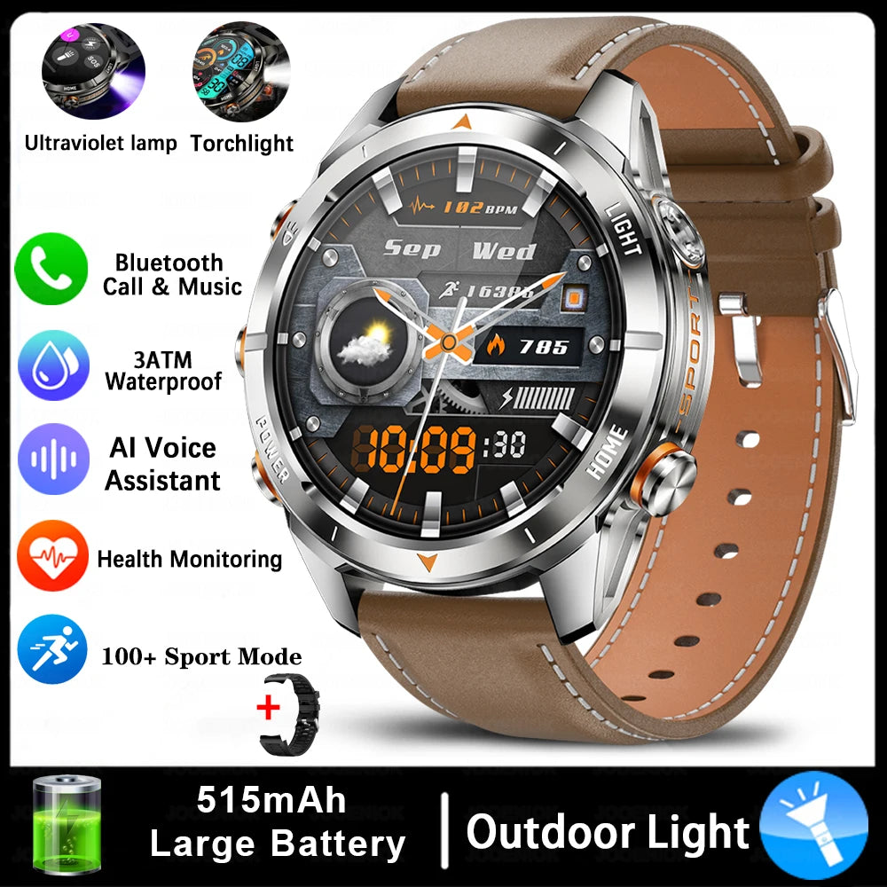 ChiBear KT80 Military Smart Watch – 10ATM Waterproof Rugged Design, 1.46" AMOLED Display, LED Flashlight, 515mAh Battery & Bluetooth Calls