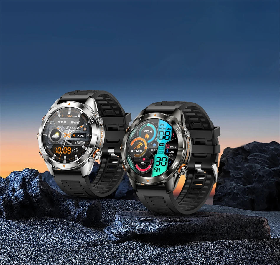 ChiBear KT80 Military Smart Watch – 10ATM Waterproof Rugged Design, 1.46" AMOLED Display, LED Flashlight, 515mAh Battery & Bluetooth Calls