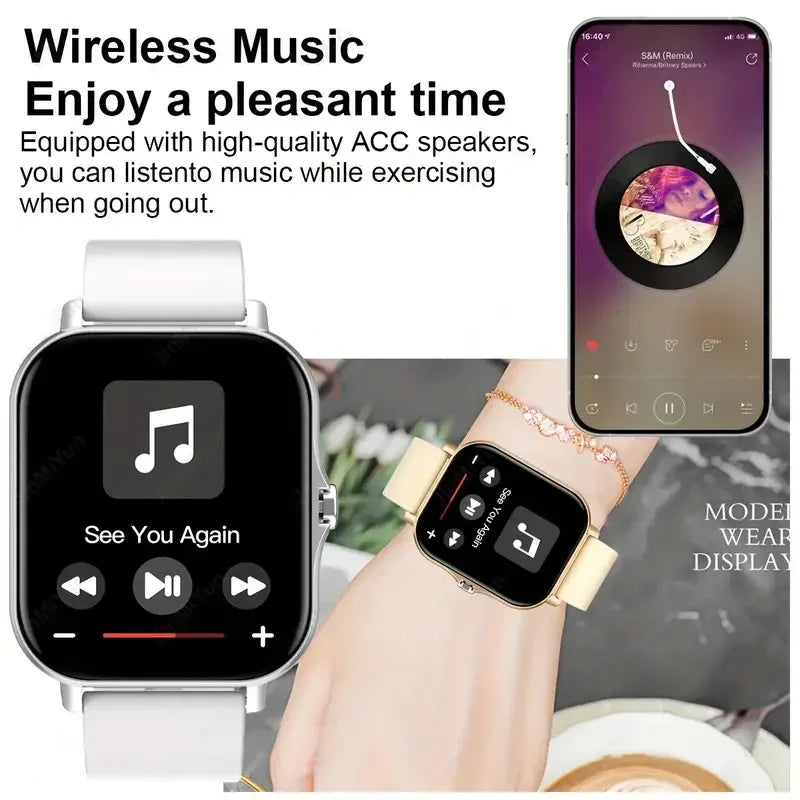 FitSquare 2025 Smart Watch Gold – Bluetooth Fitness Tracker for Android & iOS