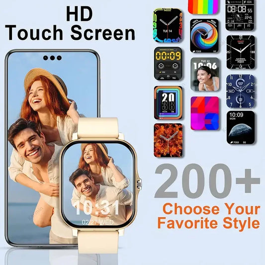 FitSquare 2025 Smart Watch Gold – Bluetooth Fitness Tracker for Android & iOS