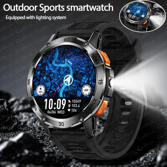 ChiBear YK10 Outdoor Smart Watch – LED Flashlight, 100+ Sports Modes, Compass & Bluetooth Calls
