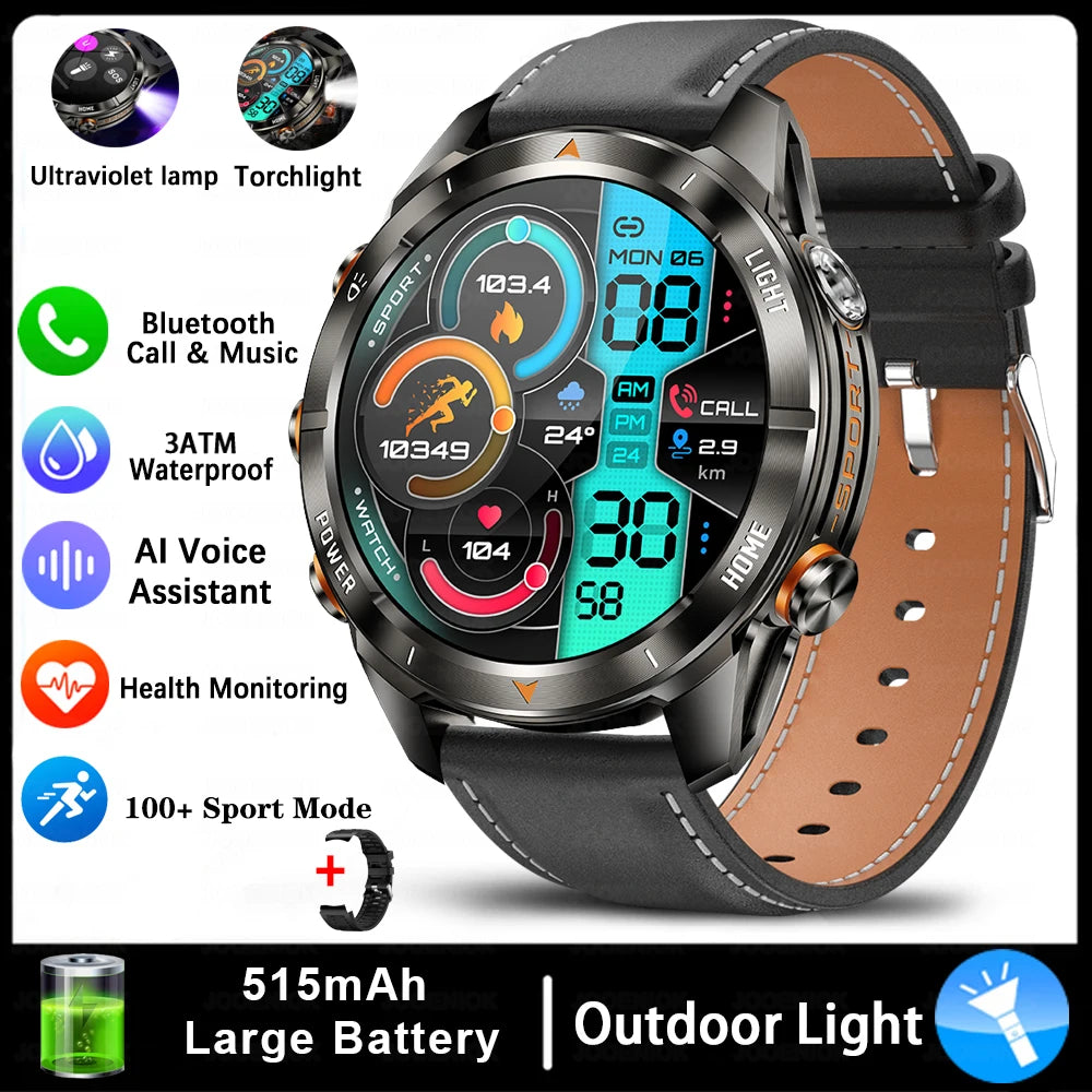 ChiBear KT80 Military Smart Watch – 10ATM Waterproof Rugged Design, 1.46" AMOLED Display, LED Flashlight, 515mAh Battery & Bluetooth Calls