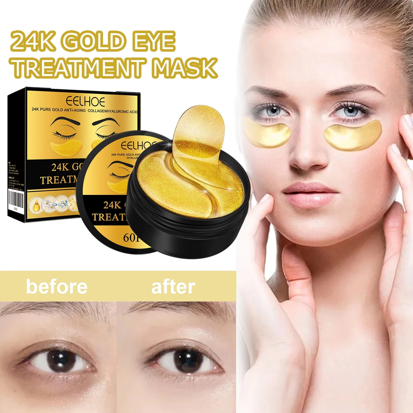 EELHOE LumiGold 24K Renewal Eye Patches – 60PCS