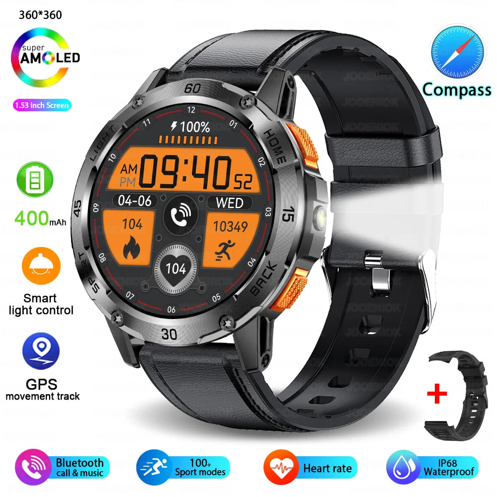 ChiBear YK10 Outdoor Smart Watch – LED Flashlight, 100+ Sports Modes, Compass & Bluetooth Calls