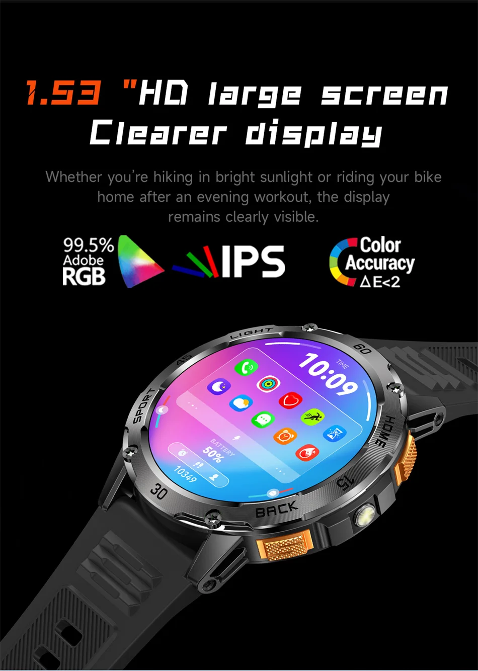 ChiBear YK10 Outdoor Smart Watch – LED Flashlight, 100+ Sports Modes, Compass & Bluetooth Calls