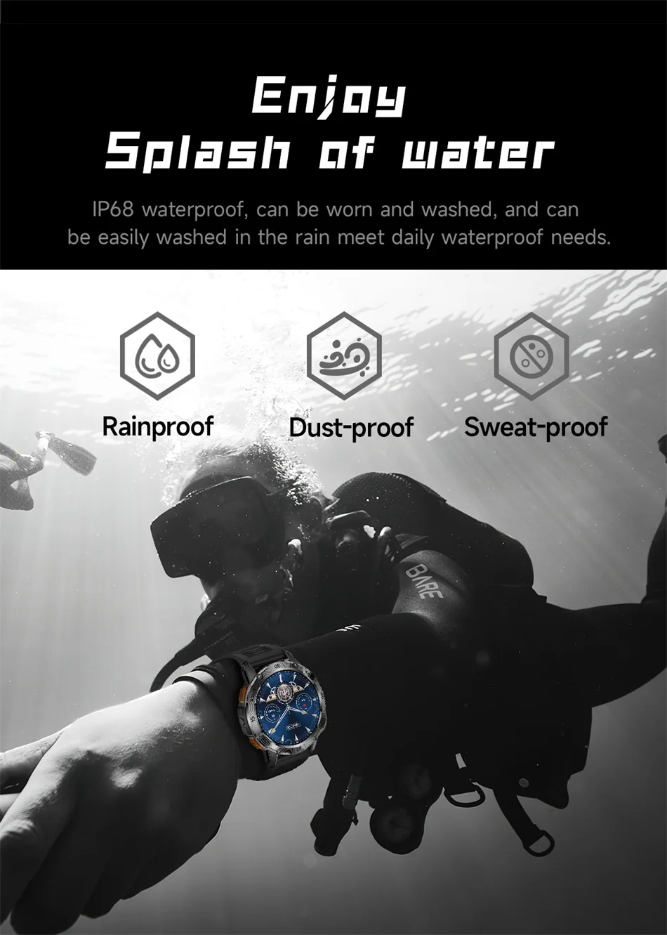 ChiBear YK10 Outdoor Smart Watch – LED Flashlight, 100+ Sports Modes, Compass & Bluetooth Calls