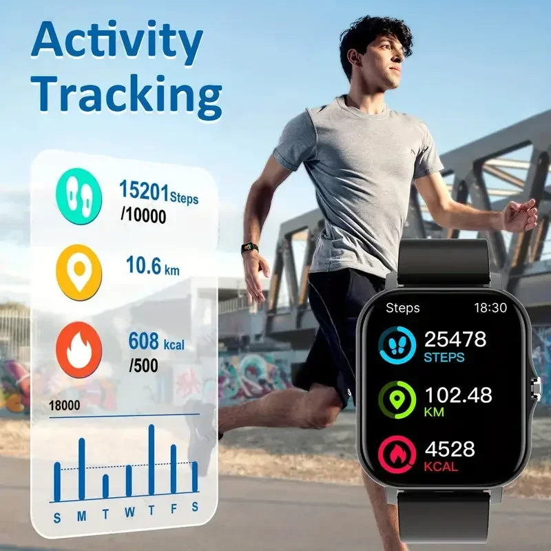 FitSquare 2025 Smart Watch Gold – Bluetooth Fitness Tracker for Android & iOS