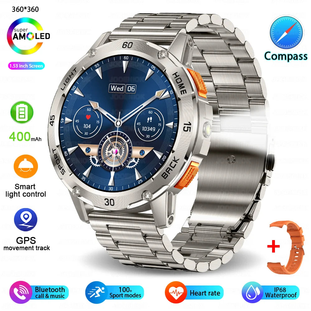 ChiBear YK10 Outdoor Smart Watch – LED Flashlight, 100+ Sports Modes, Compass & Bluetooth Calls