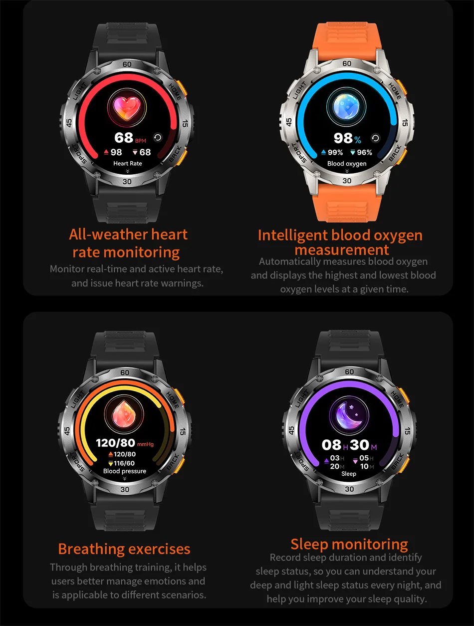 ChiBear YK10 Outdoor Smart Watch – LED Flashlight, 100+ Sports Modes, Compass & Bluetooth Calls