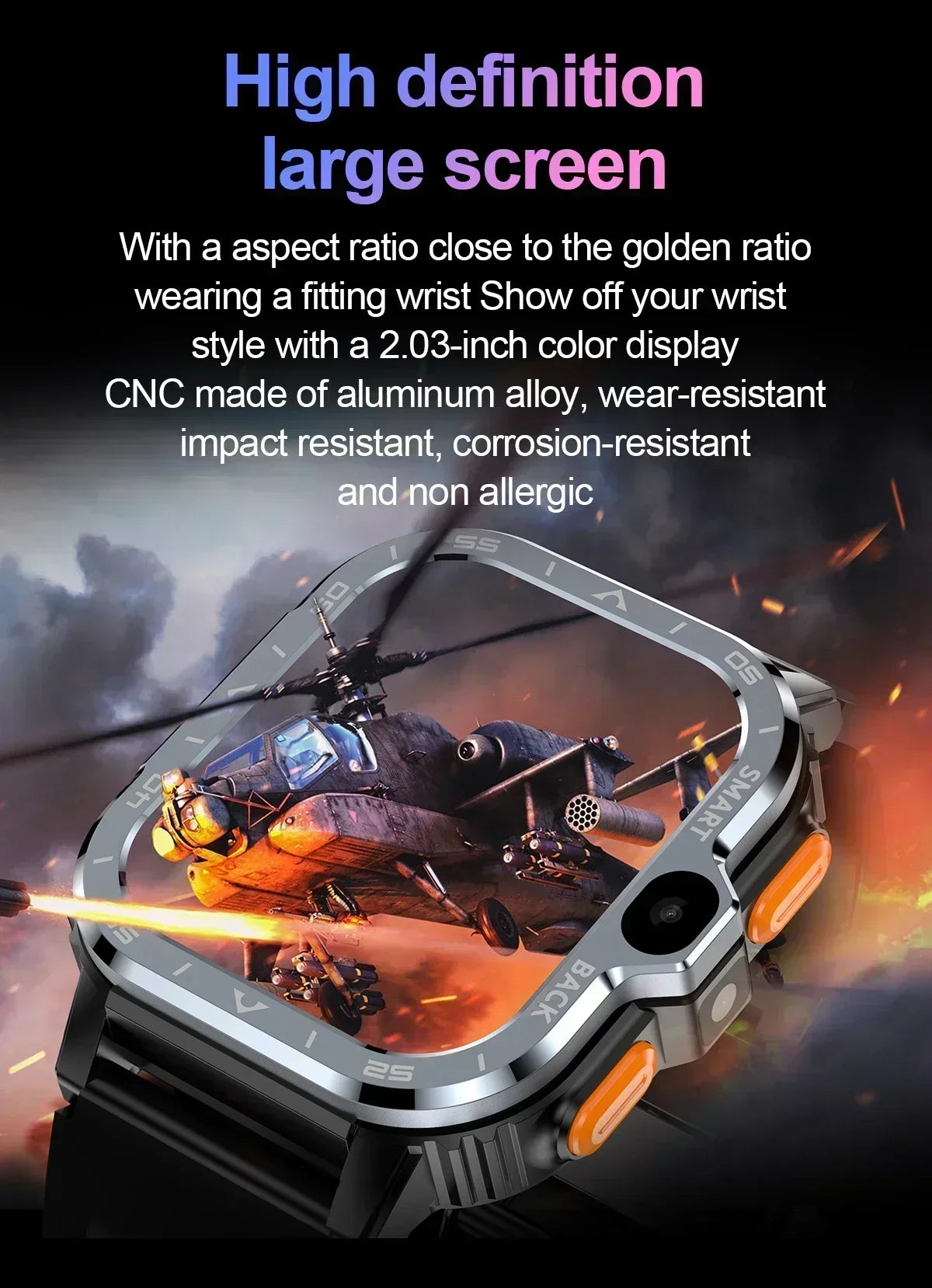 PGD Smartwatch (Silver) –  Dual Camera, GPS, WiFi, NFC, 2.03" Display