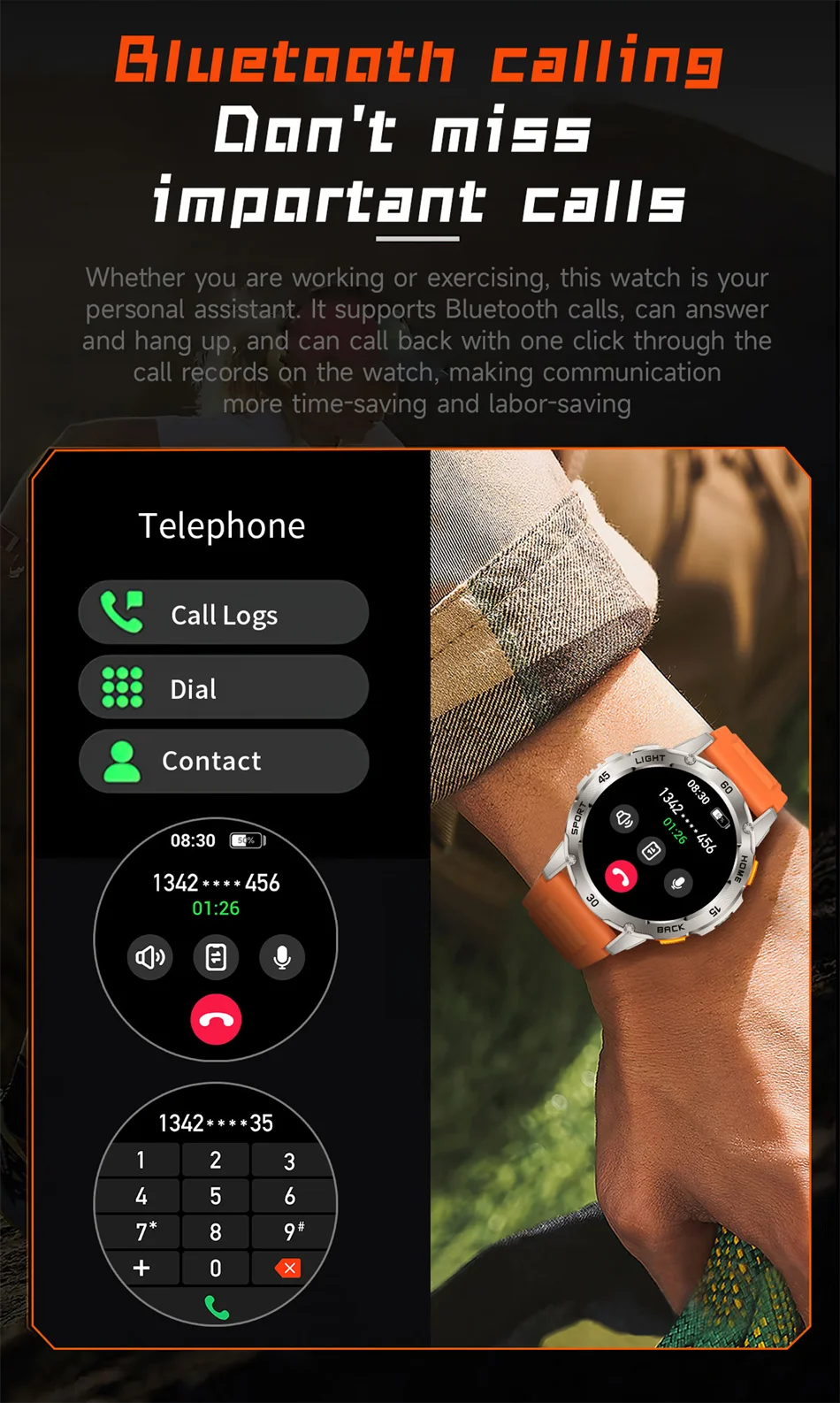 ChiBear YK10 Outdoor Smart Watch – LED Flashlight, 100+ Sports Modes, Compass & Bluetooth Calls