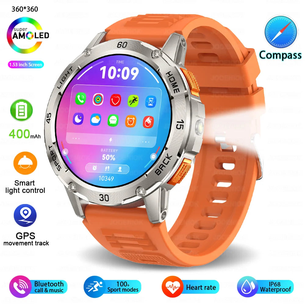 ChiBear YK10 Outdoor Smart Watch – LED Flashlight, 100+ Sports Modes, Compass & Bluetooth Calls