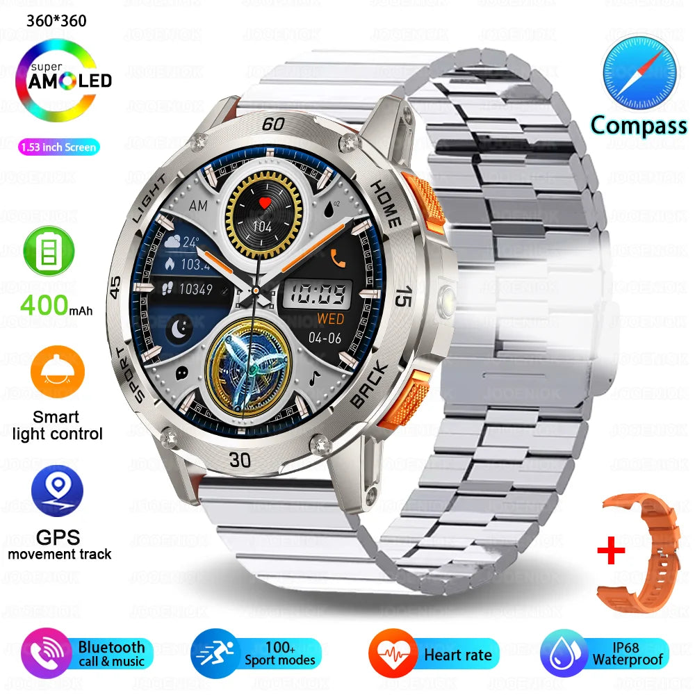 ChiBear YK10 Outdoor Smart Watch – LED Flashlight, 100+ Sports Modes, Compass & Bluetooth Calls