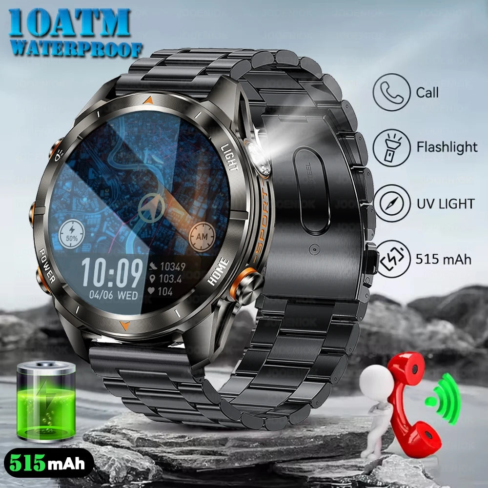 ChiBear KT80 Military Smart Watch – 10ATM Waterproof Rugged Design, 1.46" AMOLED Display, LED Flashlight, 515mAh Battery & Bluetooth Calls