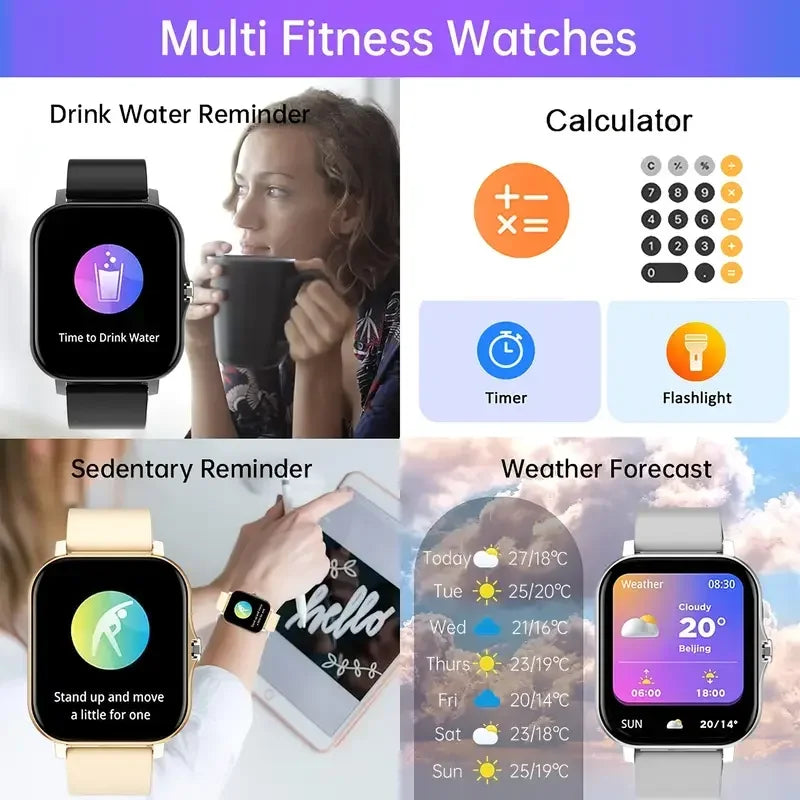FitSquare 2025 Smart Watch Gold – Bluetooth Fitness Tracker for Android & iOS