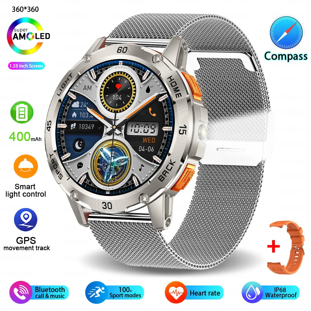 ChiBear YK10 Outdoor Smart Watch – LED Flashlight, 100+ Sports Modes, Compass & Bluetooth Calls