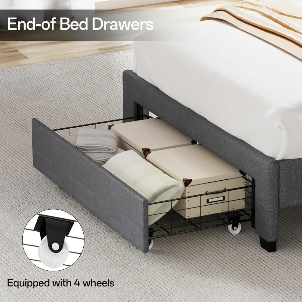 AuraBed Queen Beige – Smart Storage LED Frame with Charging Hub