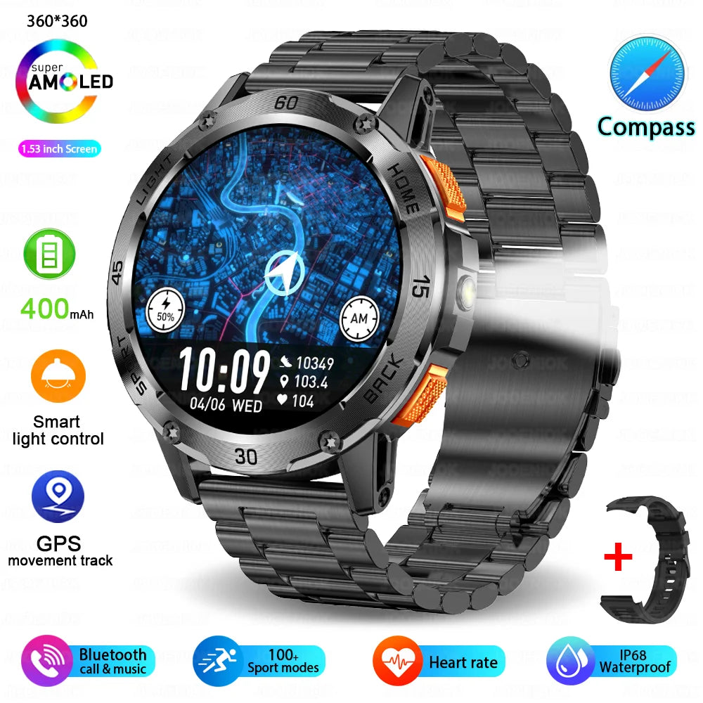 ChiBear YK10 Outdoor Smart Watch – LED Flashlight, 100+ Sports Modes, Compass & Bluetooth Calls