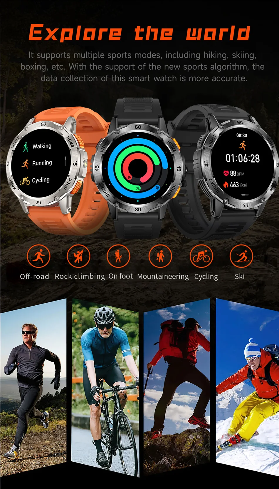 ChiBear YK10 Outdoor Smart Watch – LED Flashlight, 100+ Sports Modes, Compass & Bluetooth Calls