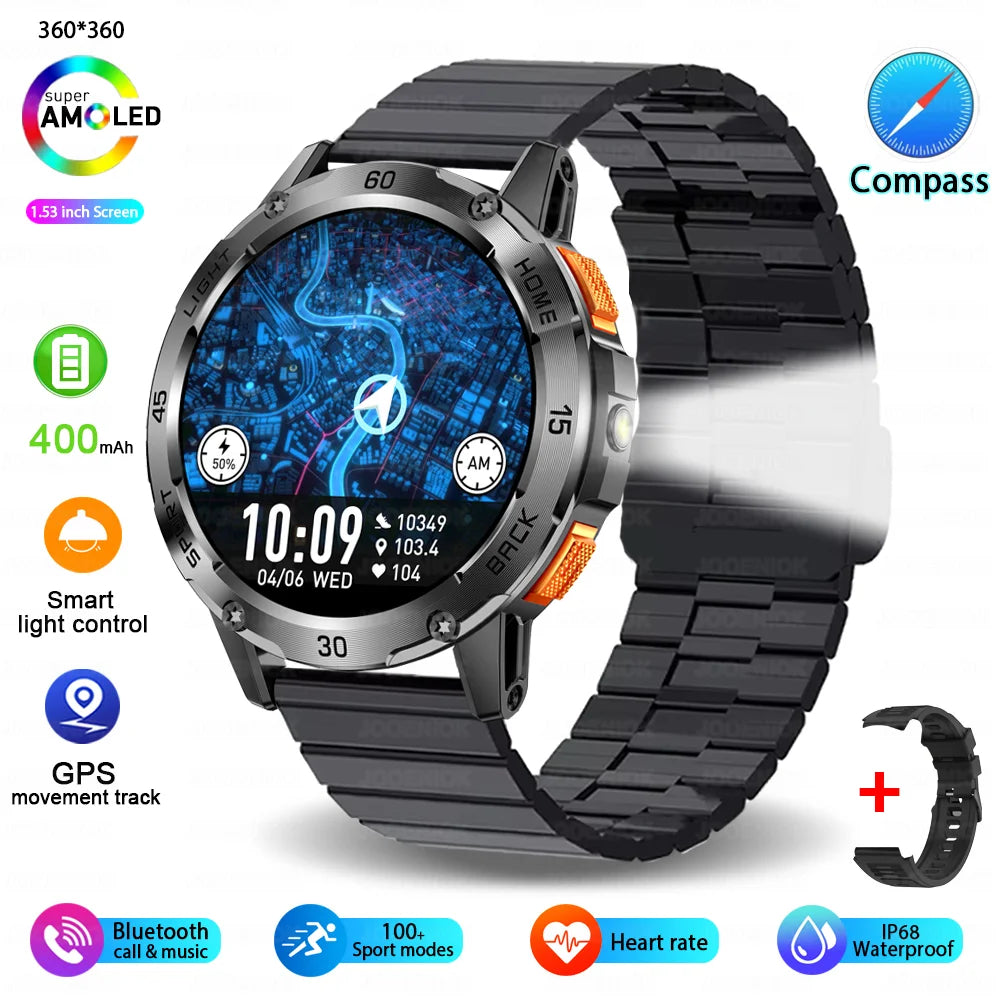 ChiBear YK10 Outdoor Smart Watch – LED Flashlight, 100+ Sports Modes, Compass & Bluetooth Calls