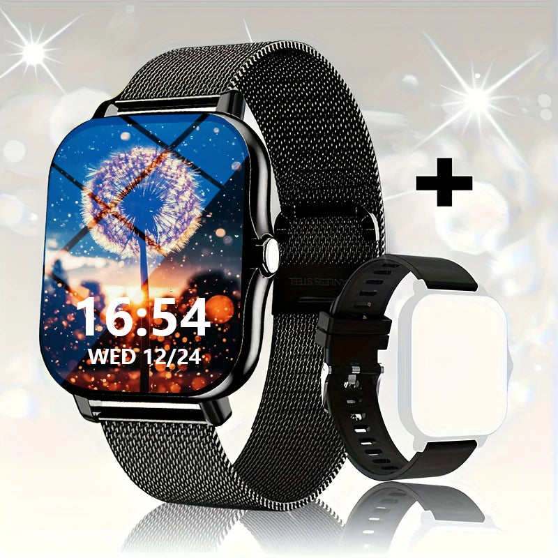 FitSquare 2025 Smart Watch Black – Bluetooth Fitness Tracker for Android & iOS